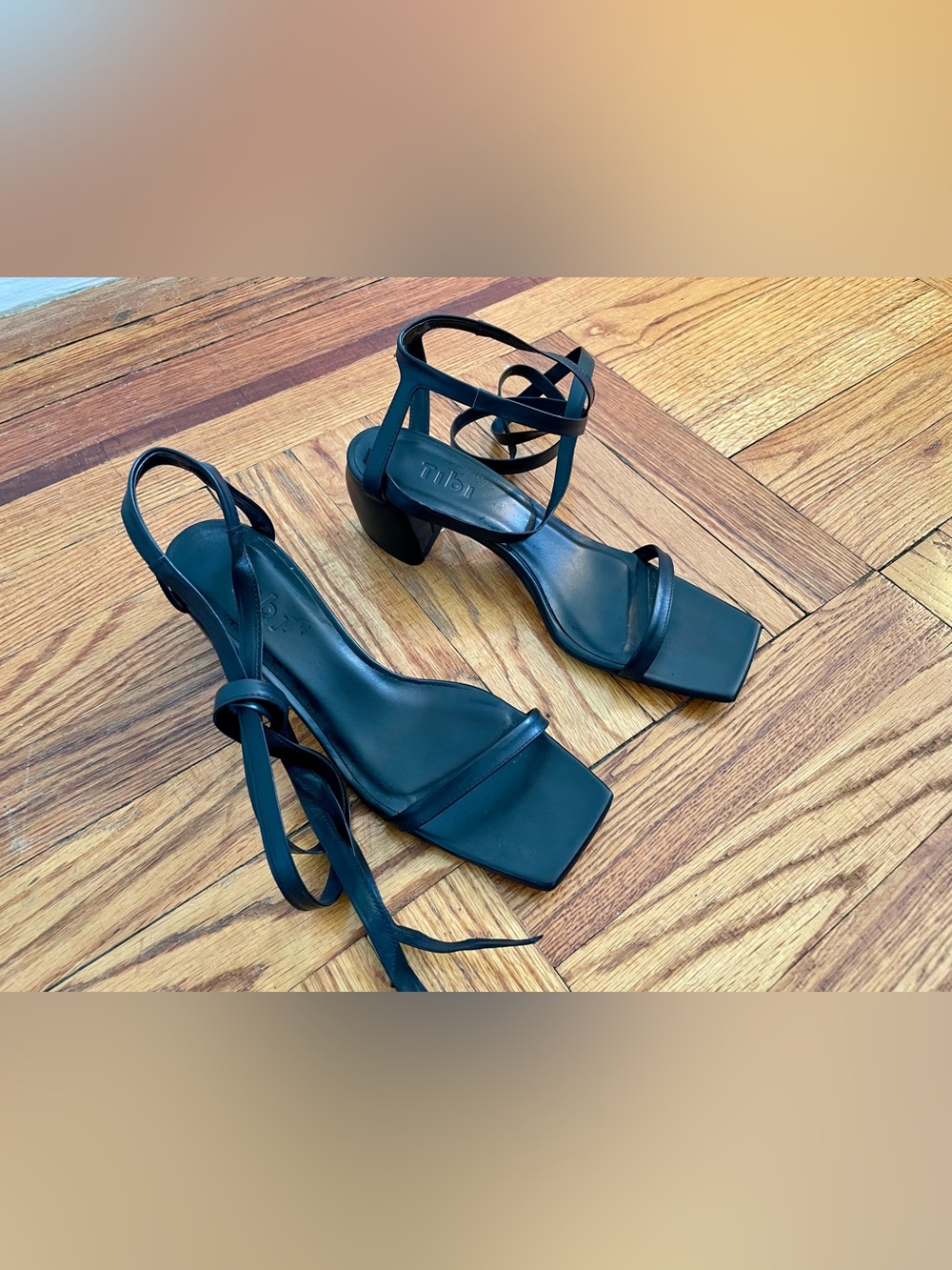 Tibi Black Leather “Shyah” Wrap Sandal, Size IT37.5